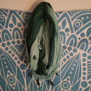 Teal infinity scarf with tassels
